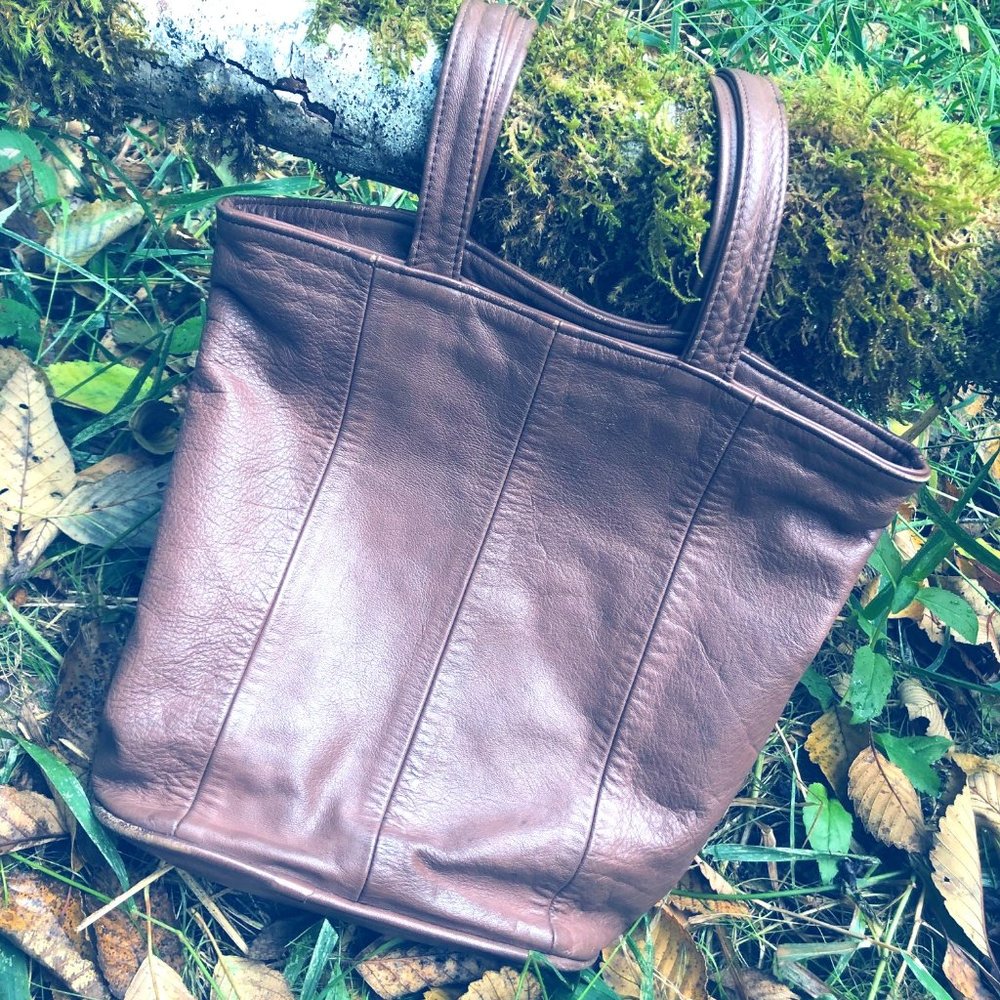 brown leather handbag